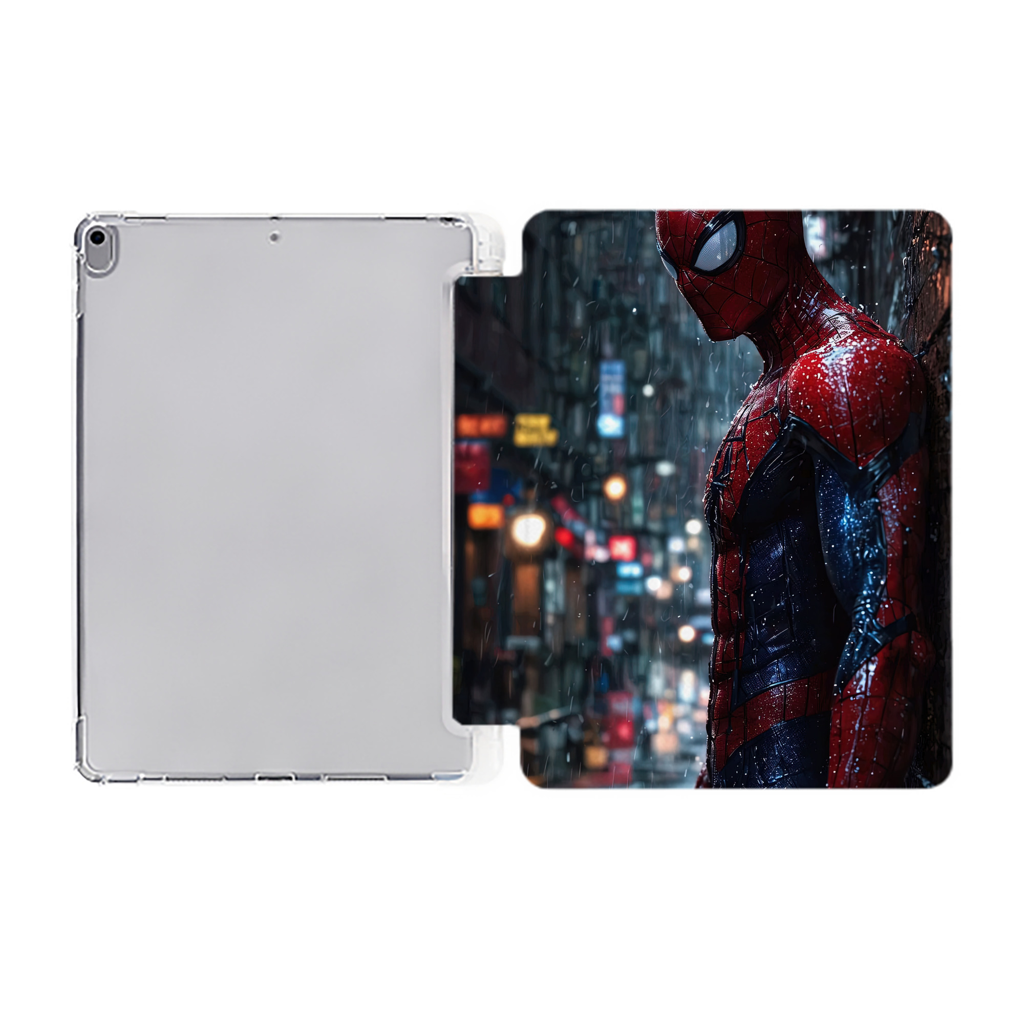 （画像用） Spider Man スパイダーマン IPad ケース ペン収納付き 三つ折りスタンド PUレザー×シリコン 対応機種9.5/10.5/10.9インチ